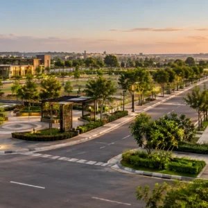 Illustrative planned community showing roads and greenery